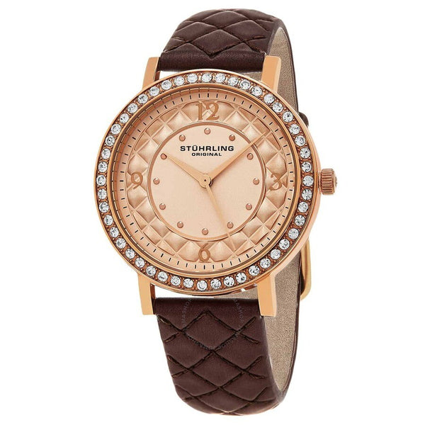 Stuhrling Original Vogue Rose Dial Brown Leather Ladies Watch M15451 - The Watches Men & Co