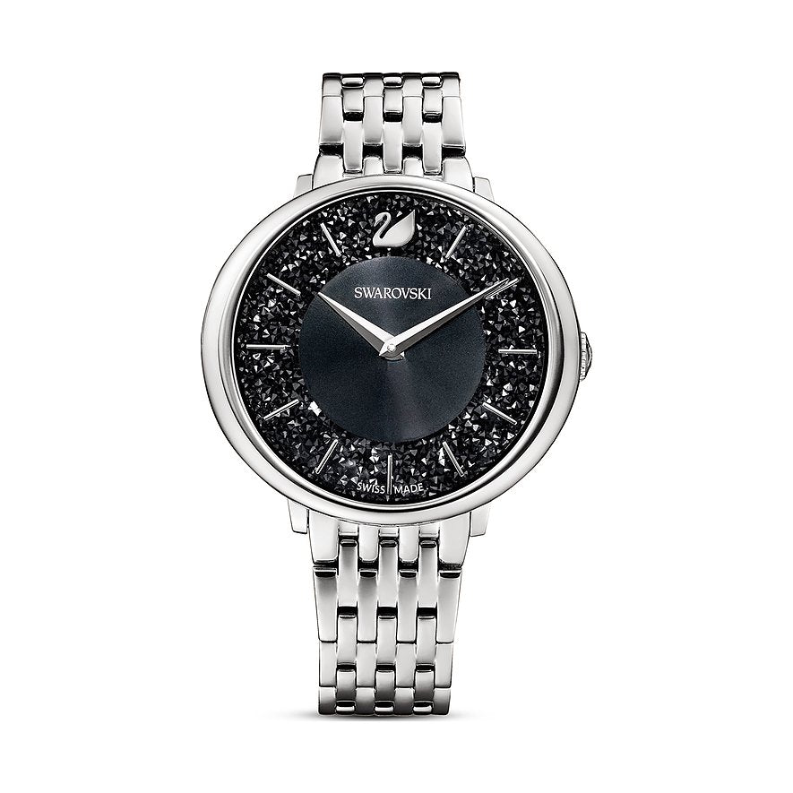 Swarovski Crystalline Aura women's watch with silver bracelet and black crystal dial