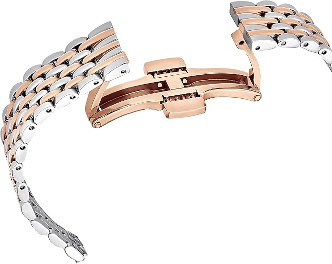 Swarovski Crystalline Aura bracelet detail showing rose gold and silver two-tone links and clasp