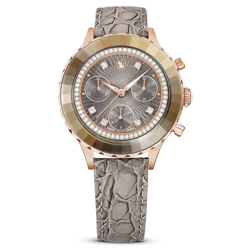 Swarovski Crystalline Aura women's quartz watch with grey dial and rose-gold case