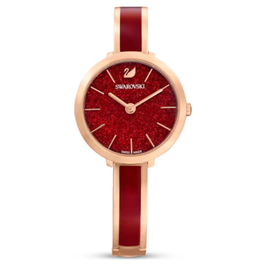 Swarovski Crystalline Delight rose gold women's watch with red crystalline dial and rose gold bracelet