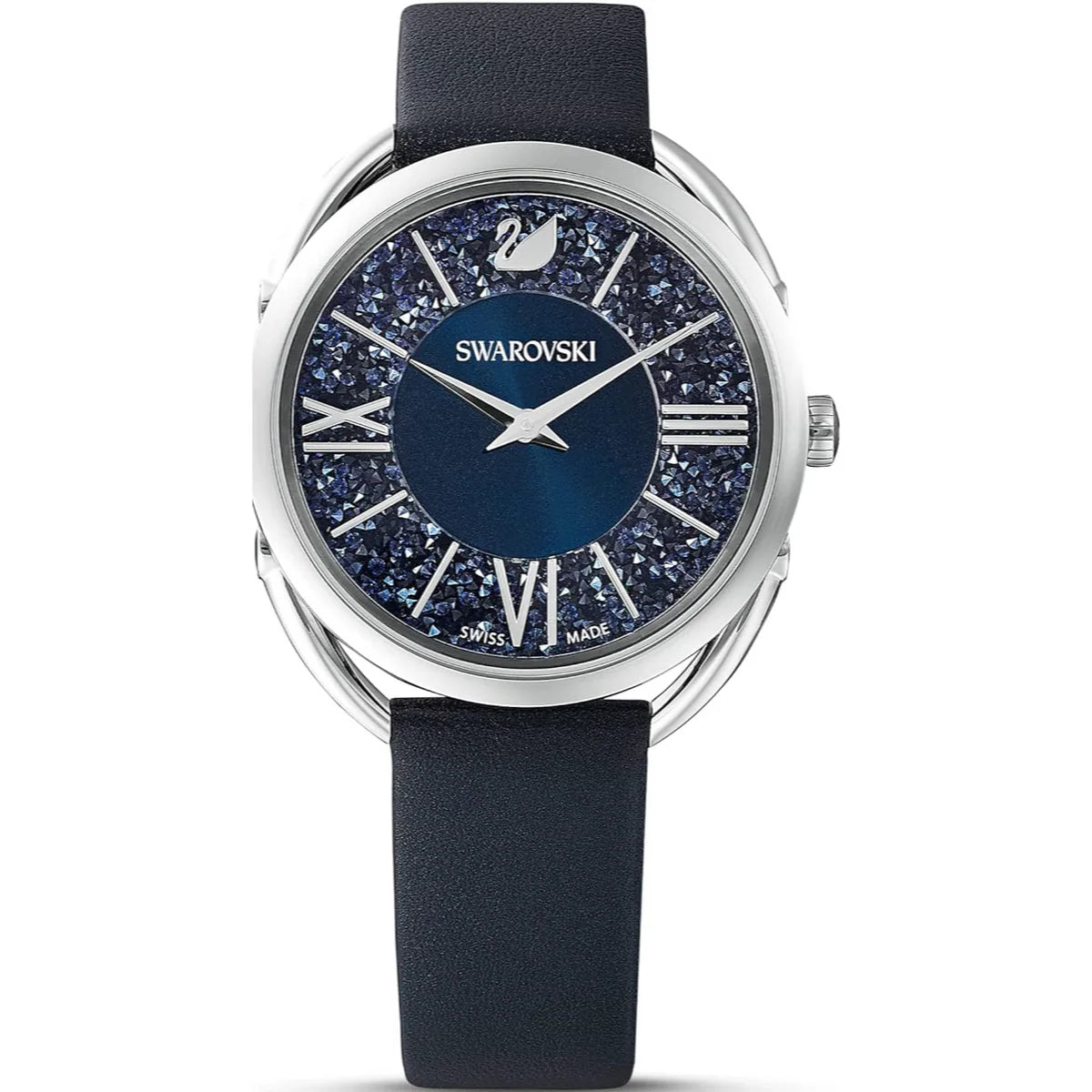 Swarovski Crystalline Glam quartz ladies watch with crystal dial and black leather strap
