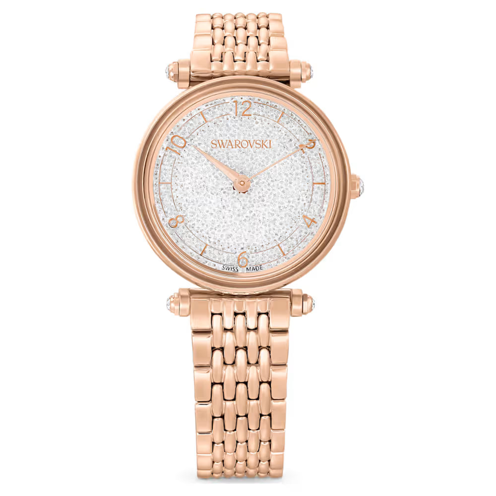 Swarovski Crystalline Wonder rose gold women's watch with crystal dial and metal bracelet, front view