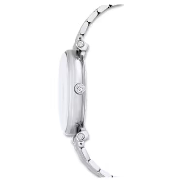 Side profile of Swarovski Crystalline Wonder watch with silver metal bracelet