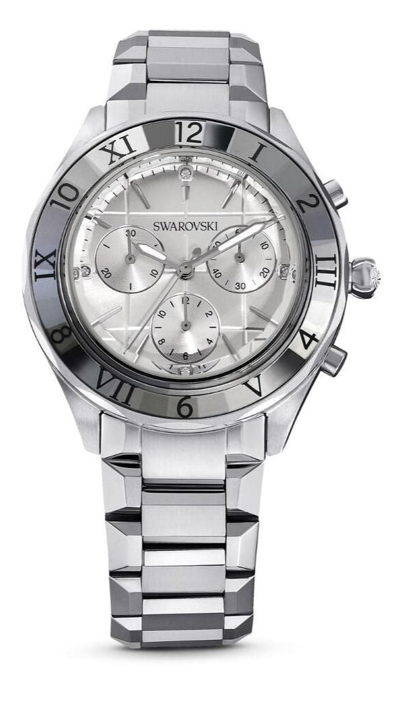 Swarovski Dextera silver chronograph watch with silver dial and steel bracelet