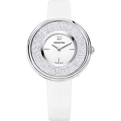 Swarovski Graceful Lady white dial watch with floating crystals and silver-tone case on white strap