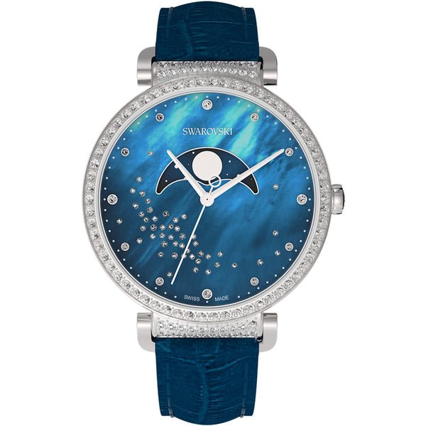 Swarovski Passage women's watch with moon phase complication and crystal-adorned bezel