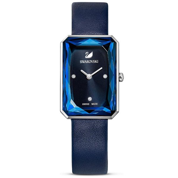 Swarovski Uptown women's watch with blue crystal dial and blue leather strap