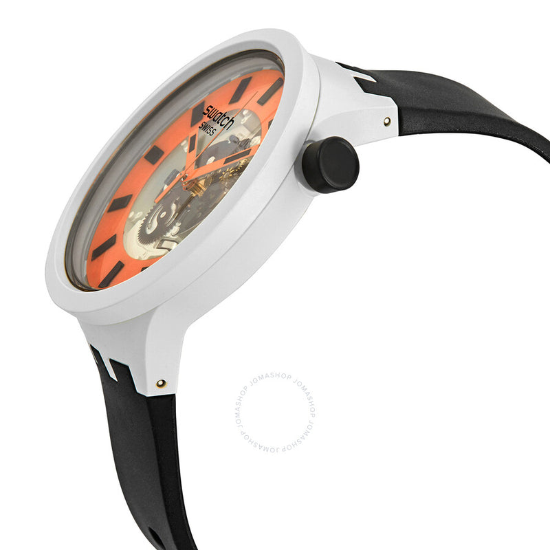 Swatch Bioceramic Orack Quartz Orange Skeleton Dial Watch SB03M104 - The Watches Men & Co #2