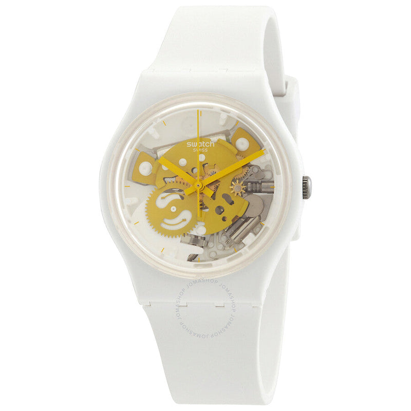 Swatch Bioceramic Time To Yellow Small Quartz White Dial Unisex Watch SO31W105 - The Watches Men & Co