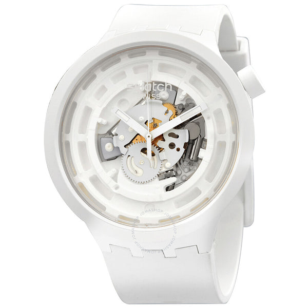 Swatch C-White Quartz Skeleton Dial Men's Watch SB03W100 - The Watches Men & Co