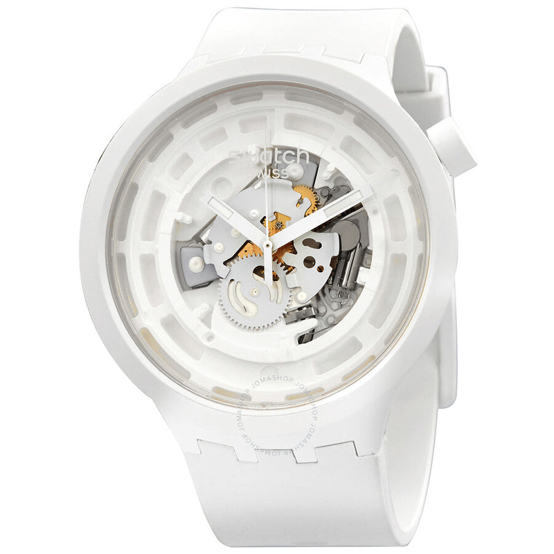 Swatch C-White Quartz Skeleton Dial Men's Watch SB03W100 - The Watches Men & Co