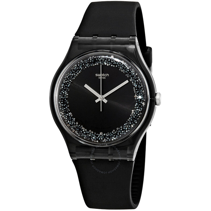 Swatch Darksparkles Black Dial Black Silicone Ladies Watch SUOB156 - The Watches Men & Co