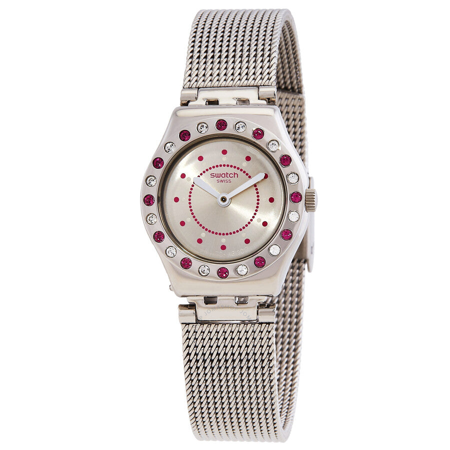 Swatch Meche Rose Quartz Crystal Silver Dial Ladies Watch YSS319M - The Watches Men & Co
