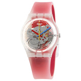 Swatch Monthly Drops Clearly Red Striped Quartz Unisex Watch GE292 - The Watches Men & Co