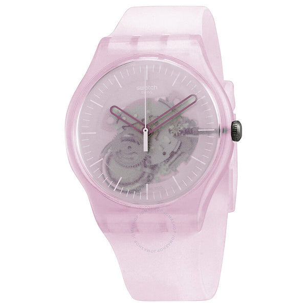 Swatch Monthly Drops Pink Mist Quartz Pink Skeleton Dial Watch SUOK155 - The Watches Men & Co