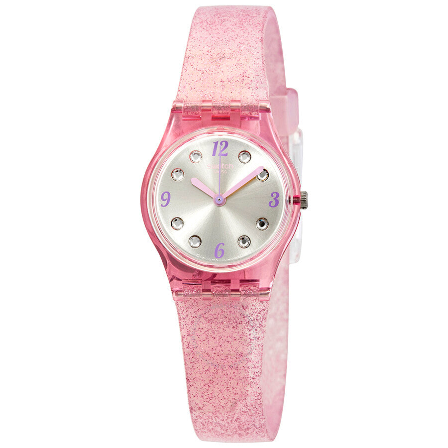 Swatch Rose Glistar Grey Dial Pink Glitter Silicone Leadies Watch LP132C - The Watches Men & Co