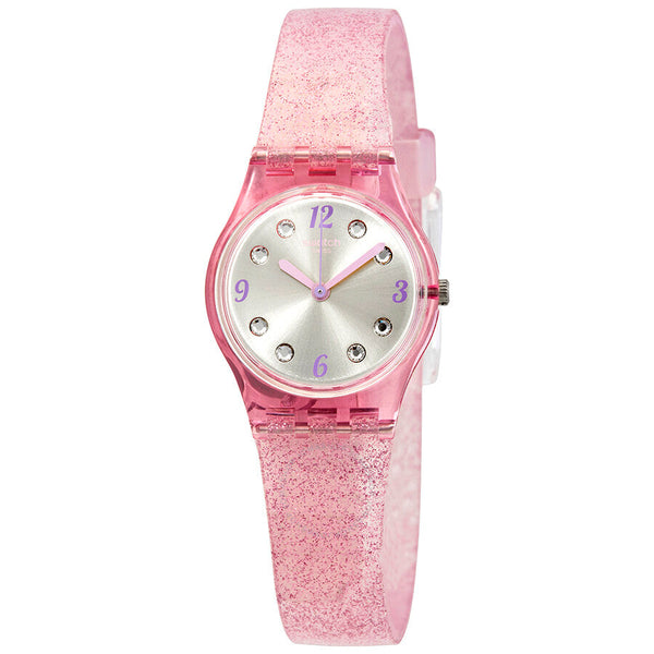 Swatch Rose Glistar Grey Dial Pink Glitter Silicone Leadies Watch LP132C - The Watches Men & Co