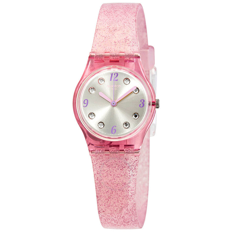 Swatch Rose Glistar Grey Dial Pink Glitter Silicone Leadies Watch LP132C - The Watches Men & Co