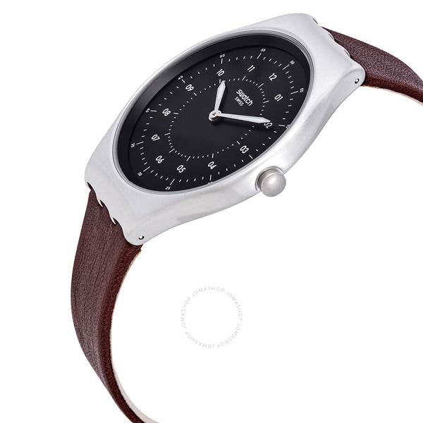 Swatch Skinbrushed Black Dial Brown Leather Men's Watch SYXS102 - The Watches Men & Co #2