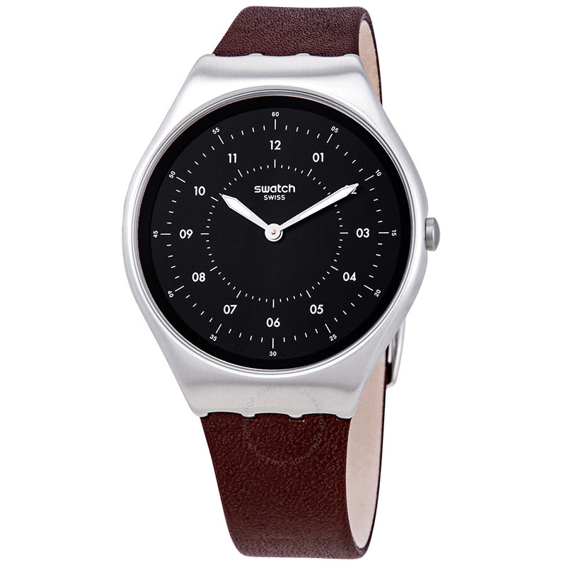 Swatch Skinbrushed Black Dial Brown Leather Men's Watch SYXS102 - The Watches Men & Co