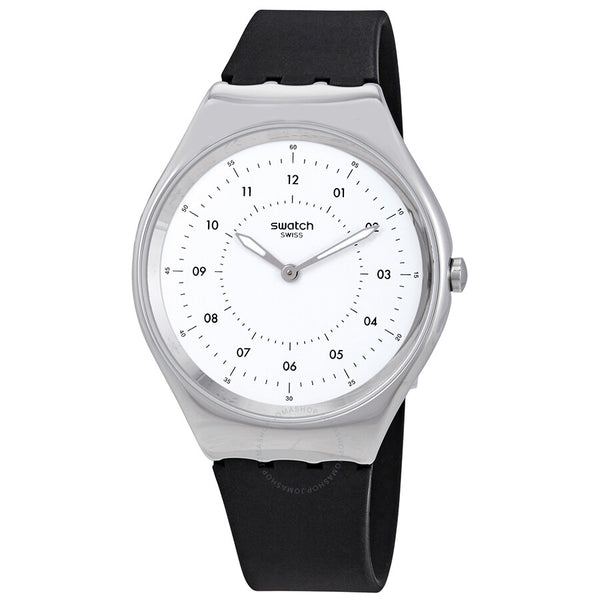 Swatch Skinnoiriron White Dial Black Rubber Unisex Watch SYXS100 - The Watches Men & Co