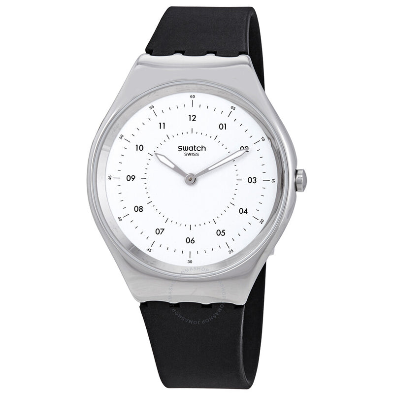Swatch Skinnoiriron White Dial Black Rubber Unisex Watch SYXS100 - The Watches Men & Co