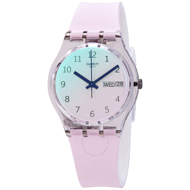 Swatch Ultrarose Quartz Ombre Dial White Pink Silicone Ladies Watch GE714 - The Watches Men & Co