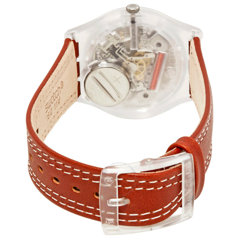 Swatch Windy Dune Blue Dial Brown Leather Ladies Watch GE709 - The Watches Men & Co #3