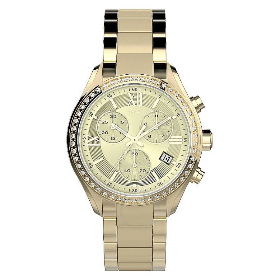 Timex Chronograph Quartz Crystal Gold Dial Ladies Watch TW2V57800 - The Watches Men & Co