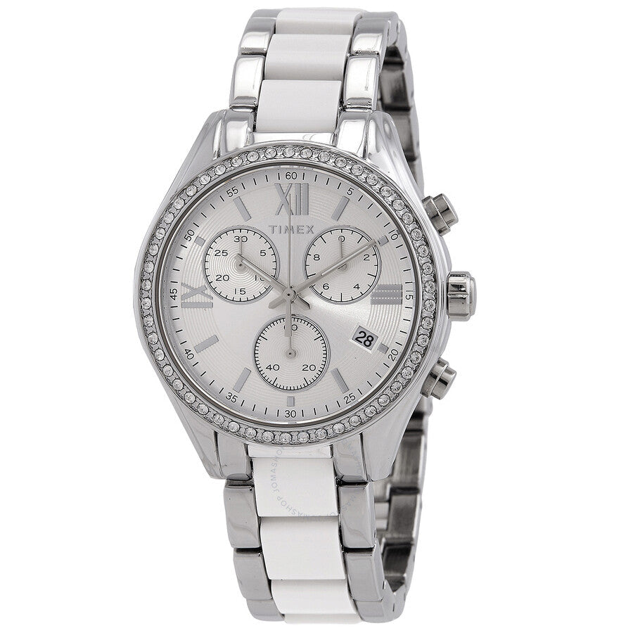 Timex Classic Chronograph Quartz Crystal Silver Dial Ladies Watch TW2V74700 - The Watches Men & Co