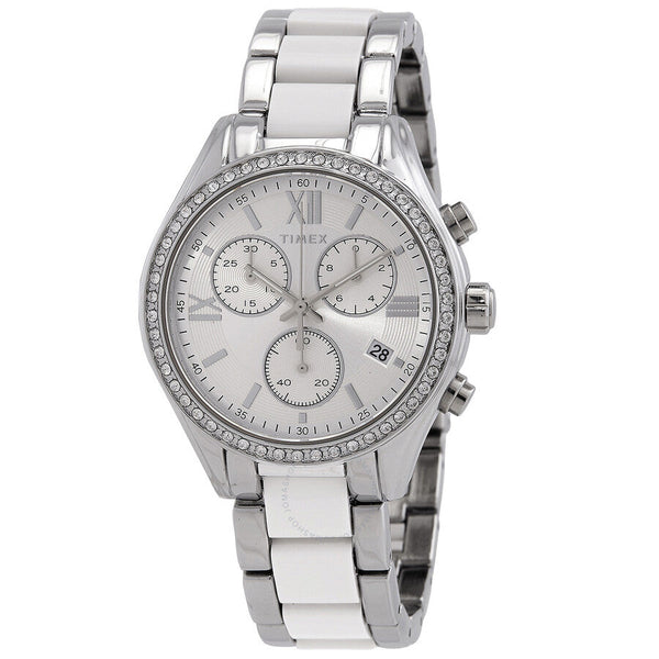 Timex Classic Chronograph Quartz Crystal Silver Dial Ladies Watch TW2V74700 - The Watches Men & Co