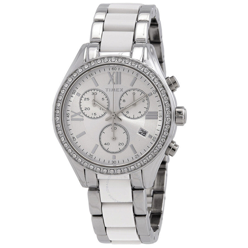 Timex Classic Chronograph Quartz Crystal Silver Dial Ladies Watch TW2V74700 - The Watches Men & Co
