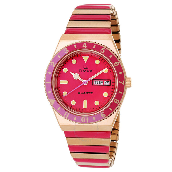 Timex Q Timex Quartz Pink Dial Expansion Band Ladies Watch TW2W41000 - The Watches Men & Co