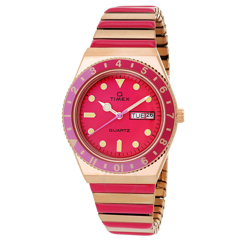Timex Q Timex Quartz Pink Dial Expansion Band Ladies Watch TW2W41000 - The Watches Men & Co