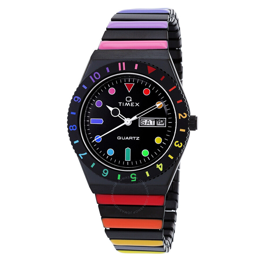 Timex Q Rainbow Quartz Black Dial Expansion Band Ladies Watch TW2V65900 - The Watches Men & Co