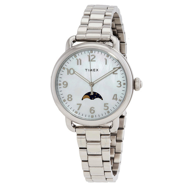 Timex Standard Moonphase Quartz Mother of Pearl Dial Ladies Watch TW2U98300 - The Watches Men & Co