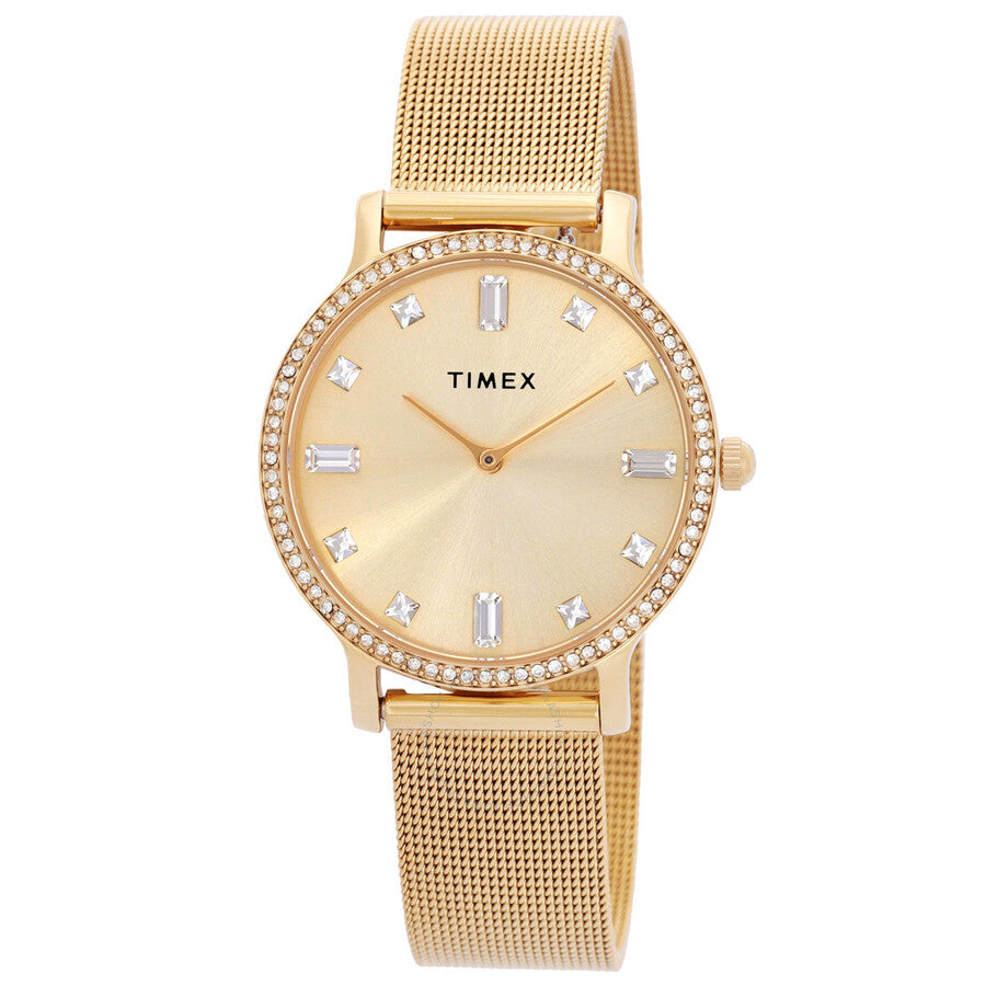 Timex Transcend Quartz Crystal Gold Dial Ladies Watch TW2W19300 - The Watches Men & Co