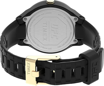 Back and strap detail view showing UFC branding and gold-tone folding clasp closure