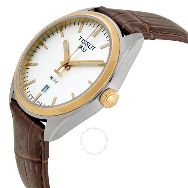 Tissot PR100 Silver Dial Brown Leather Men's Watch T1014102603100 - The Watches Men & Co #2