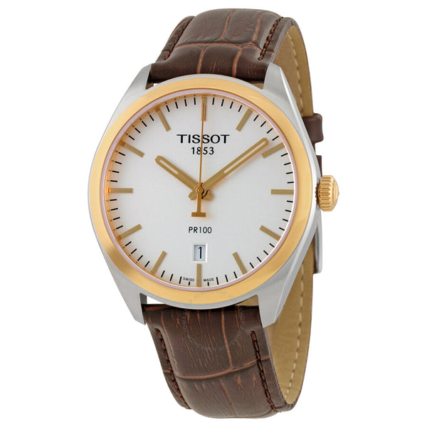 Tissot PR100 Silver Dial Brown Leather Men's Watch T1014102603100 - The Watches Men & Co