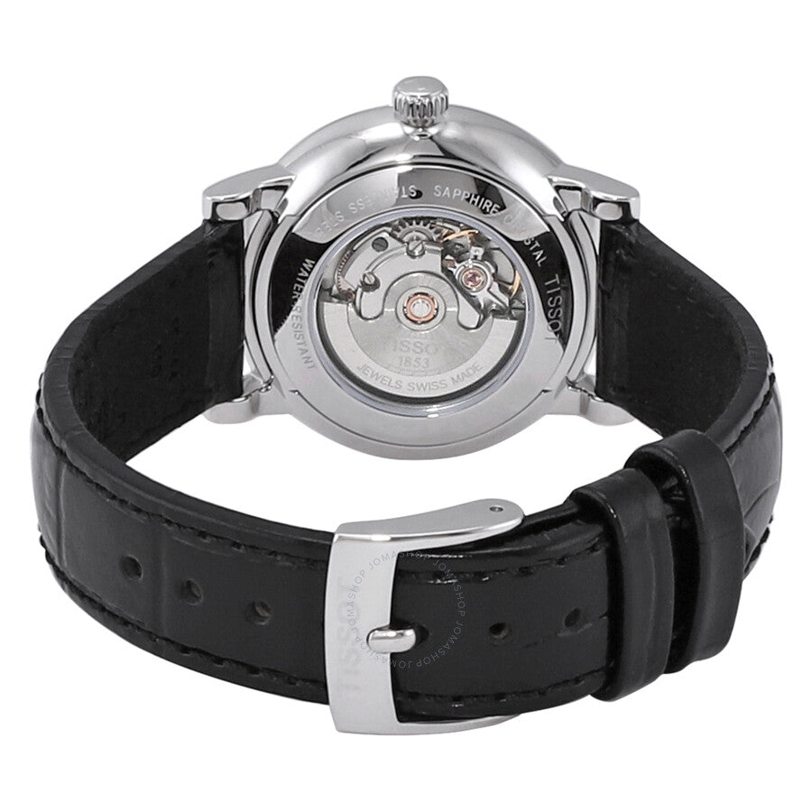 Tissot automatic watch caseback showing movement and sapphire crystal window