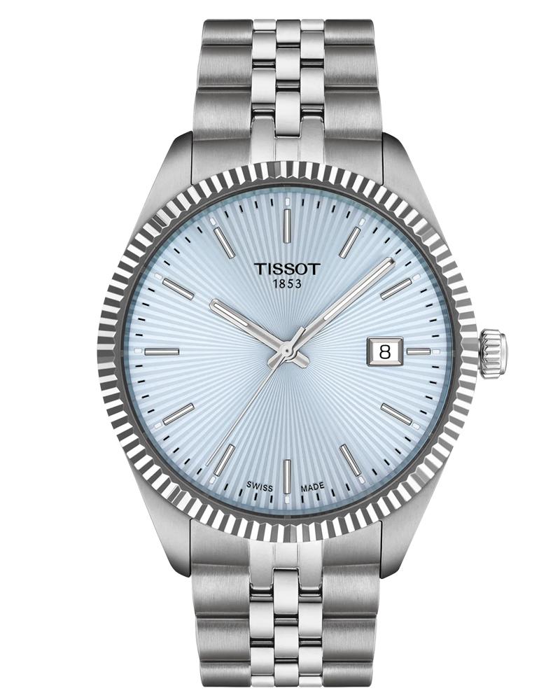 Tissot Ballade quartz watch with light blue dial, stainless steel case and bracelet