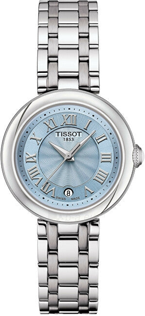 Tissot Bellissima Small Lady women's watch with light blue dial and silver steel strap