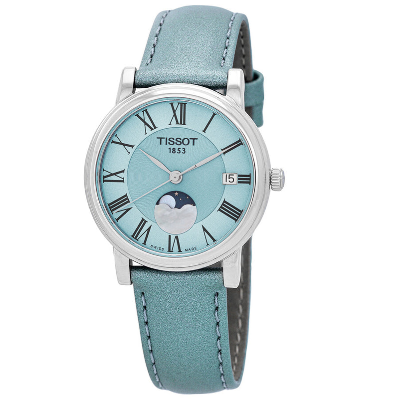 Tissot Carson Moon Phase Quartz Light Blue Dial Ladies Watch T122.223.16.353.00 - The Watches Men & Co