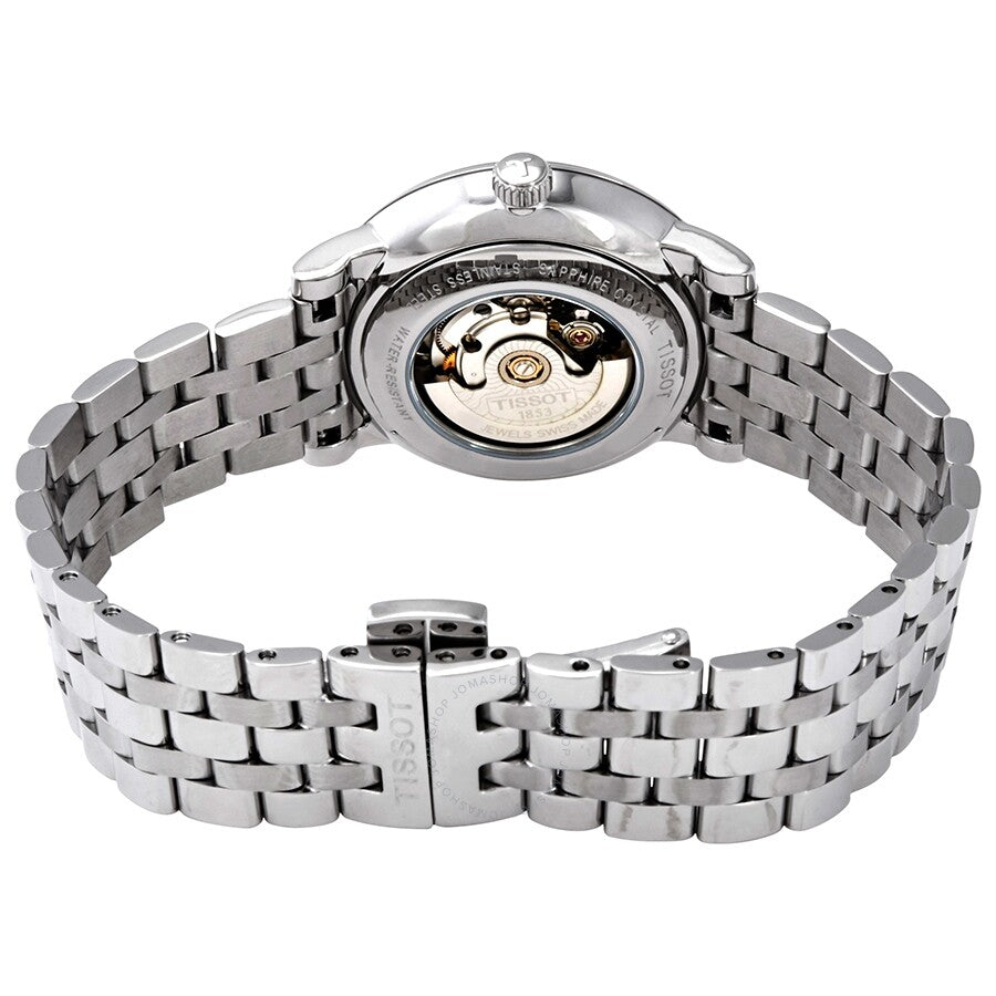 Tissot Carson caseback showing automatic movement with visible rotor