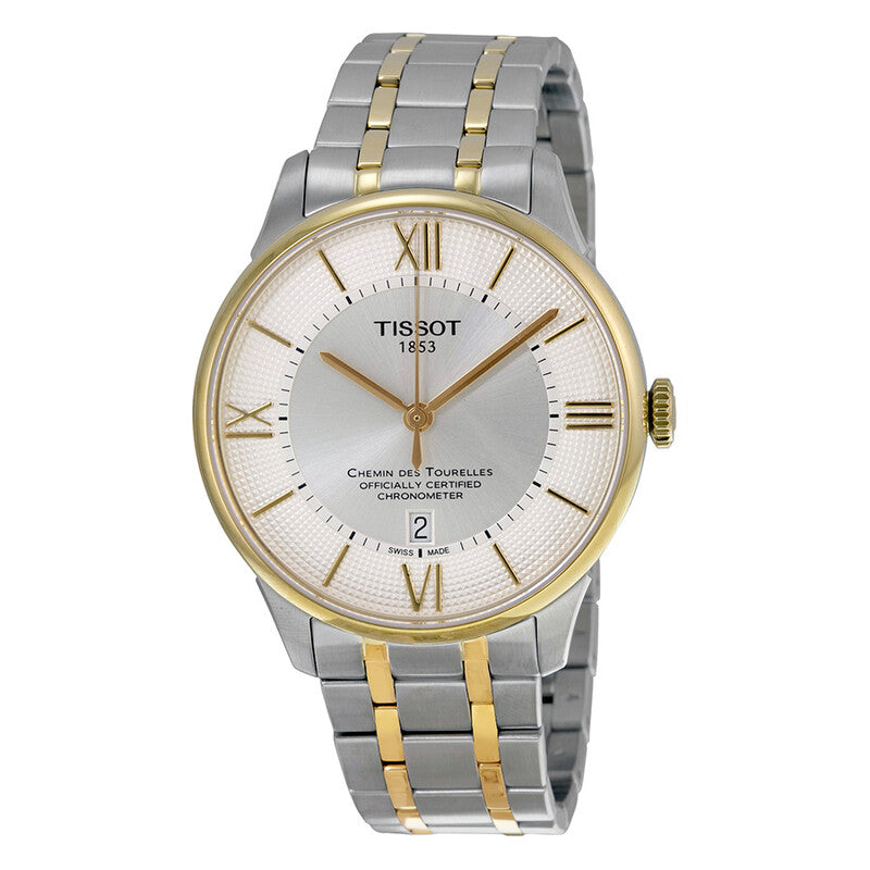 Tissot Chemin des Tourelles automatic men's watch with silver dial and two-tone bracelet