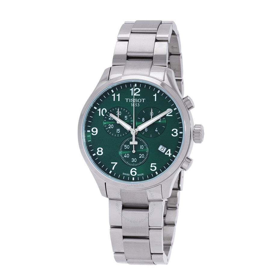 Tissot Chrono XL Classic quartz men's watch with green dial, silver case and bracelet