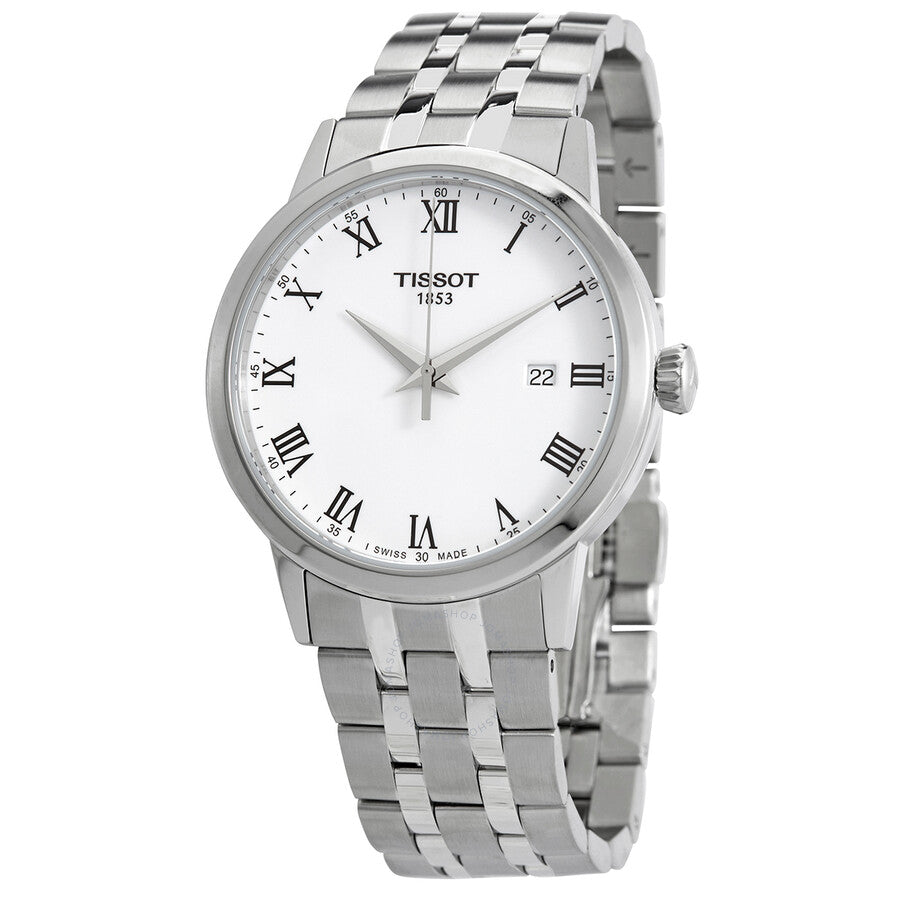 Tissot Classic Dream stainless steel watch with white dial and Roman numerals