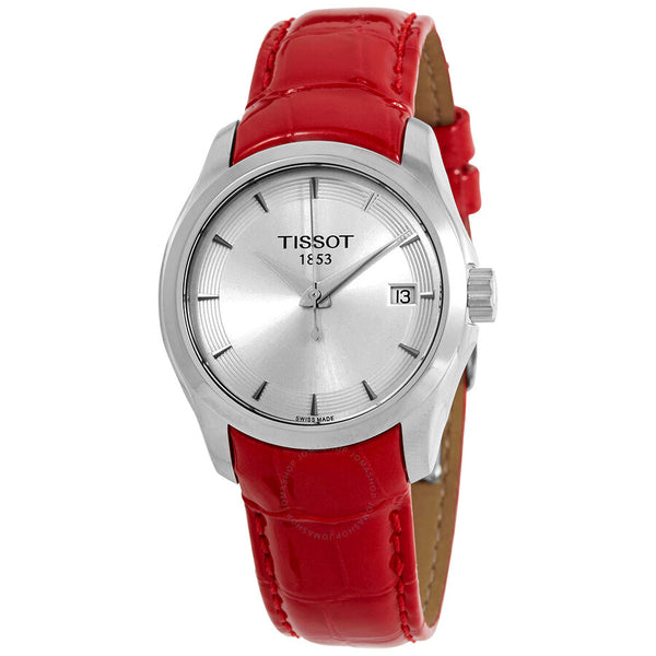 Tissot Couturier Quartz Silver Dial Red Leather Ladies Watch T035.210.16.031.01 - The Watches Men & Co